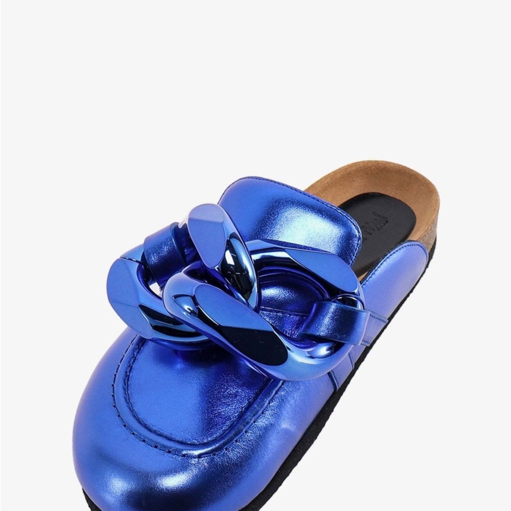 Used JW Anderson Metallic Blue Slip-On Chain Leather Loafer Mule for Women 11 41